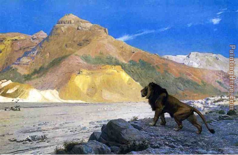 Lion on a Cliff painting - Jean-Leon Gerome Lion on a Cliff art painting